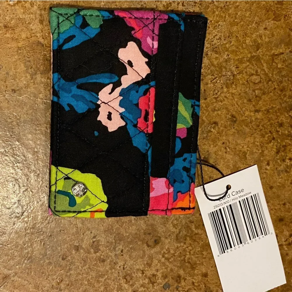 Vera Bradley Black Floral Cotton Print Iconic Slim Card‎ Case